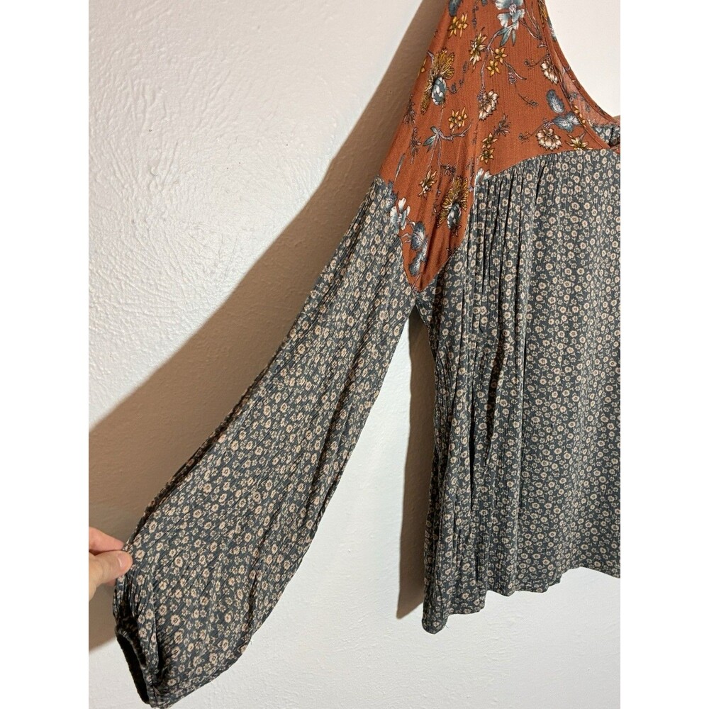 White Birch XL Blouse Terracotta Blue Floral Top Boho - Picture 4 of 8